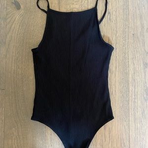 Aritzia Wilfred Black Low Back Ribbed Bodysuit